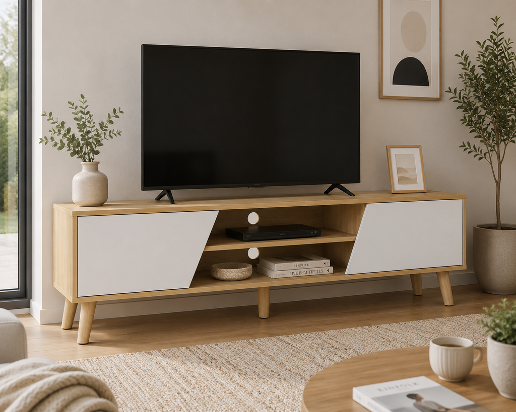Mueble TV 150 cm Roble y Blanco para TV hasta 65" | MooM Decó