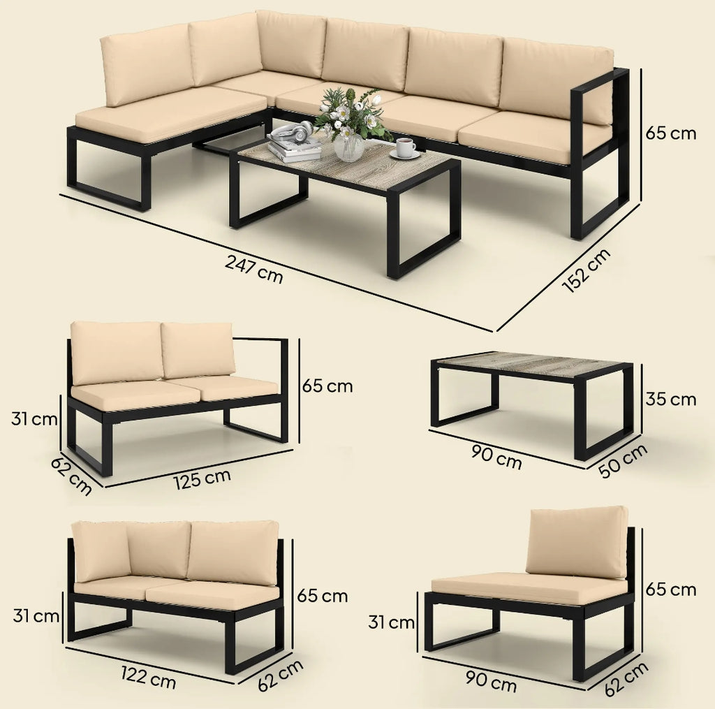 Conjunto de Jardín Modular 4 Piezas con Sofás, Mesa de Centro y Cojines para Terraza Exterior