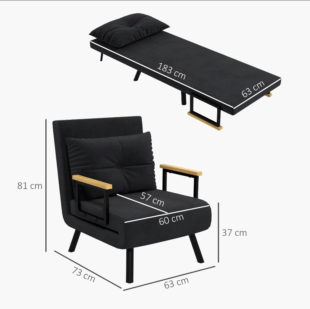 Sofá Cama Convertible 4 en 1 de Terciopelo con Respaldo Reclinable y Cojín