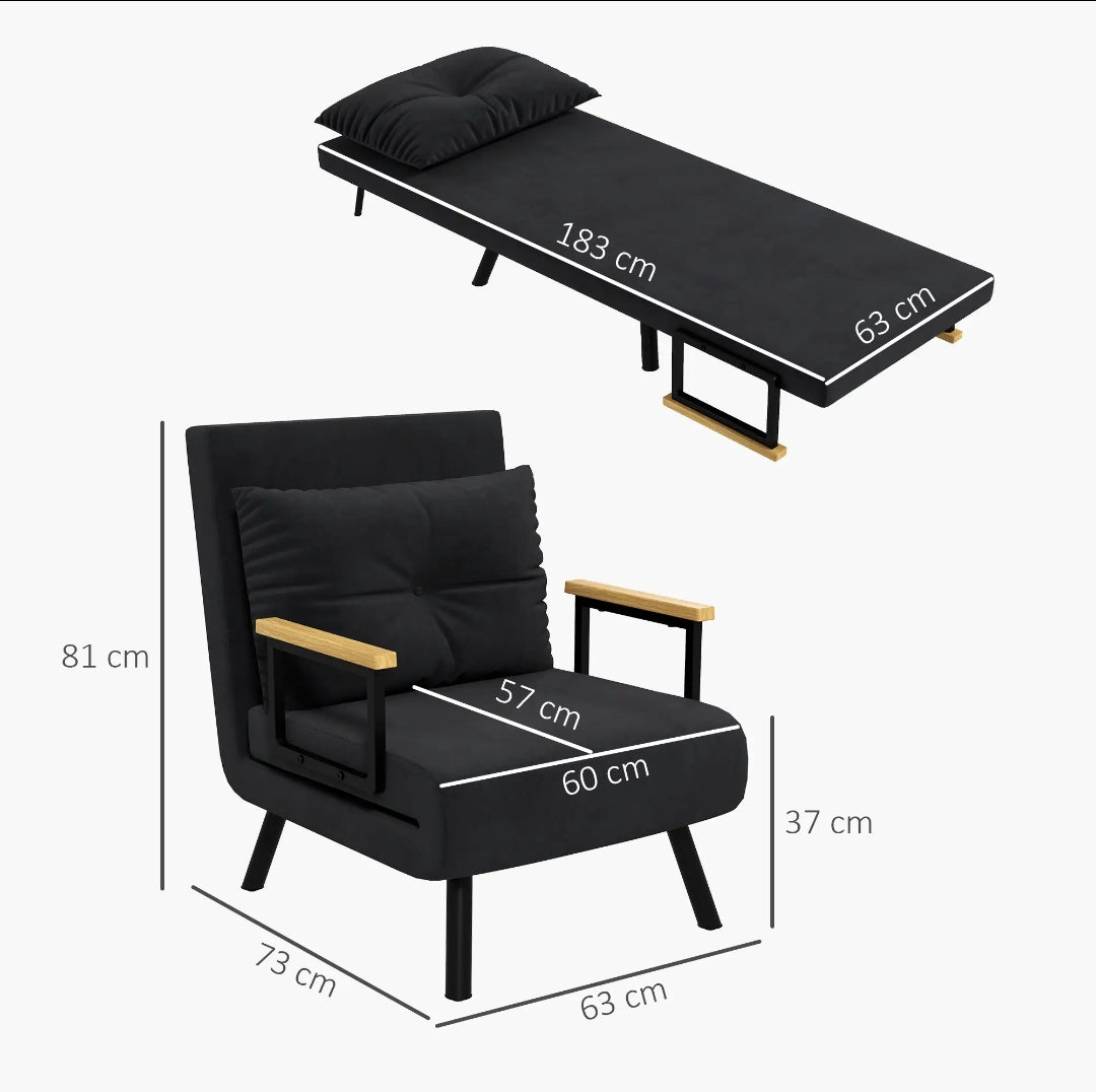 Sofá Cama Convertible 4 en 1 de Terciopelo con Respaldo Reclinable y Cojín