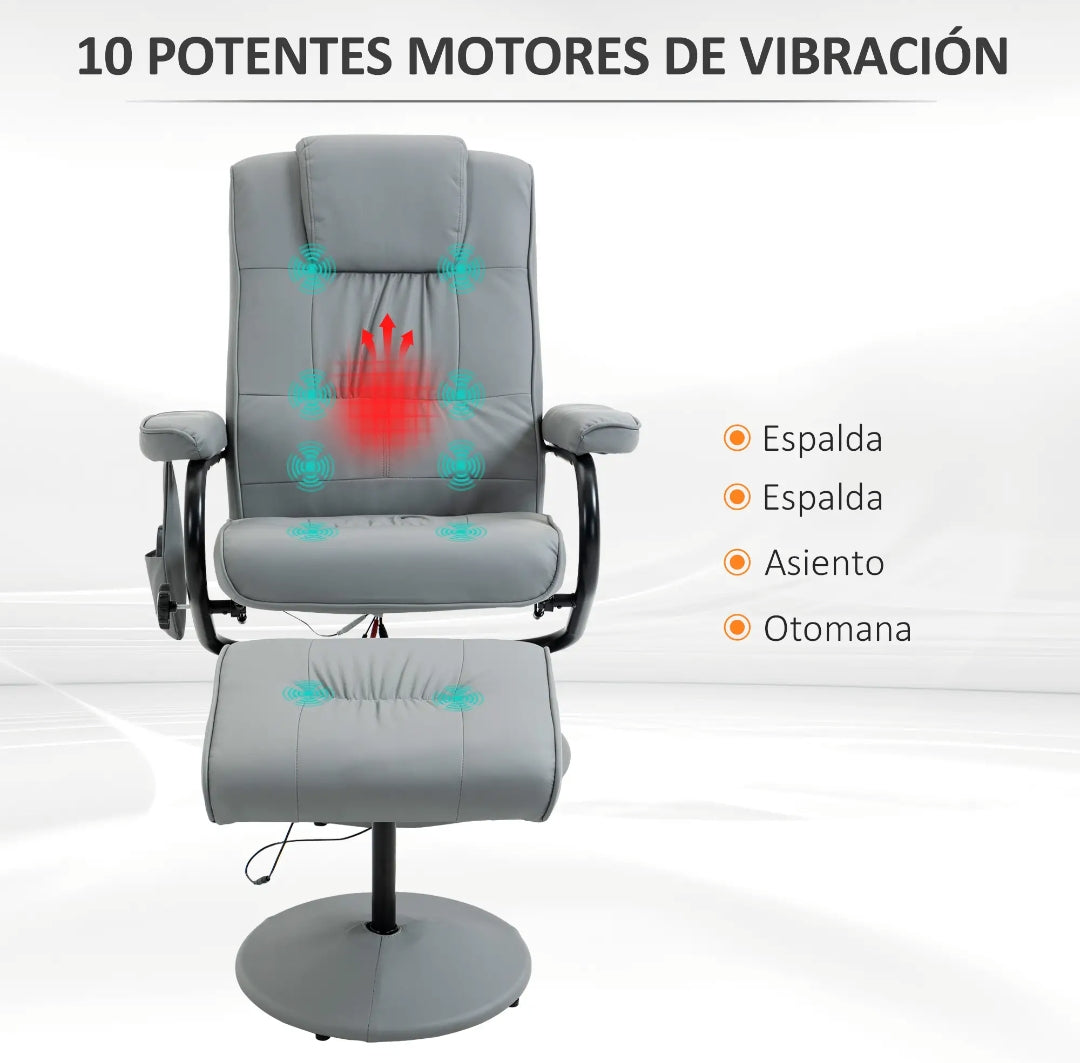 Sillón Relax de Masaje Reclinable Giratorio 360° con Reposapiés Gris | MooM Decó