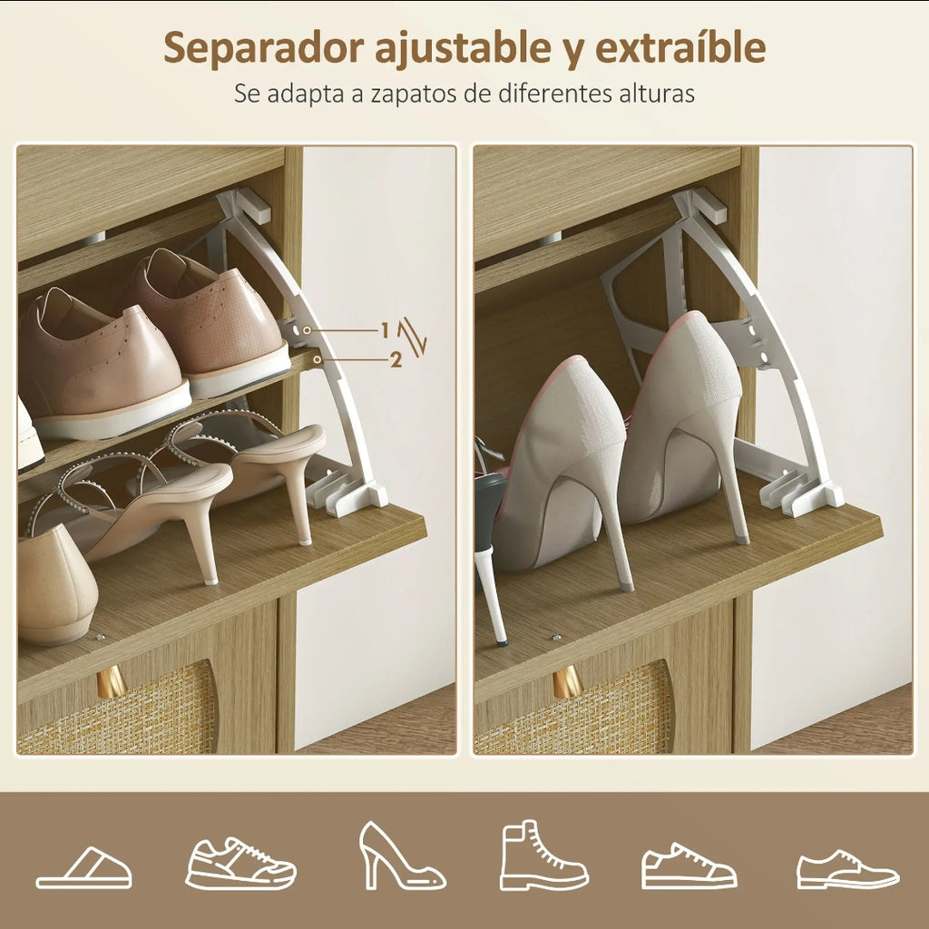 Zapatero Estrecho de Ratán para 16 Pares | Mueble Recibidor Nórdico 104,5 cm | MooM Decó
