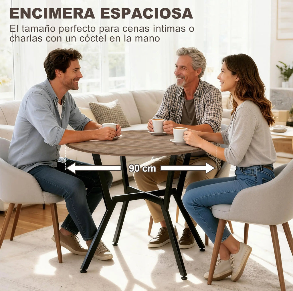 Mesa de Comedor Redonda Ø90 cm Industrial Madera y Acero | MooM Decó