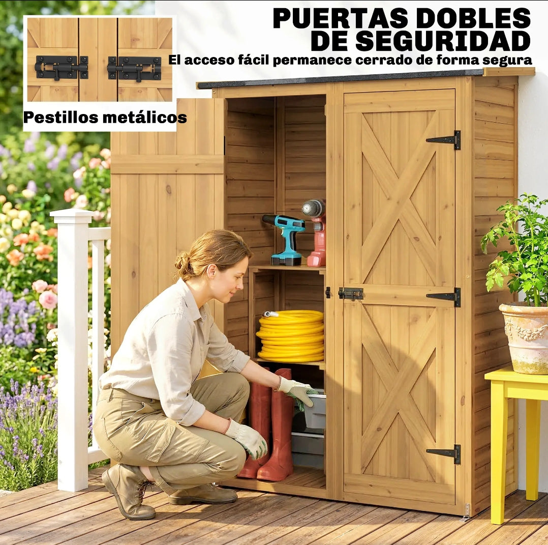 Armario Exterior de Madera para Jardín con Estantes 156 cm | MooM Decó