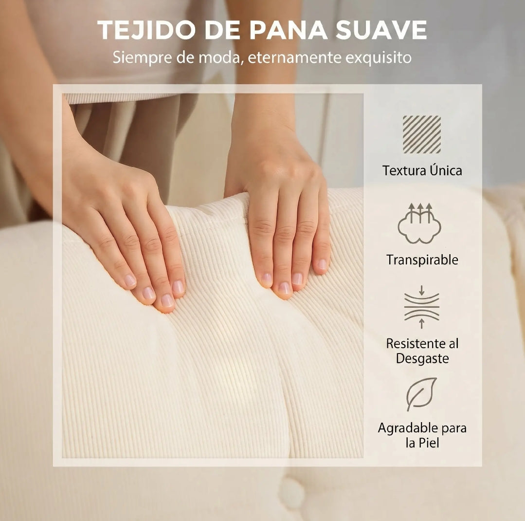 Sofá Chaise Longue Reversible de 3 Plazas en Pana Crema 192 cm | MooM Decó