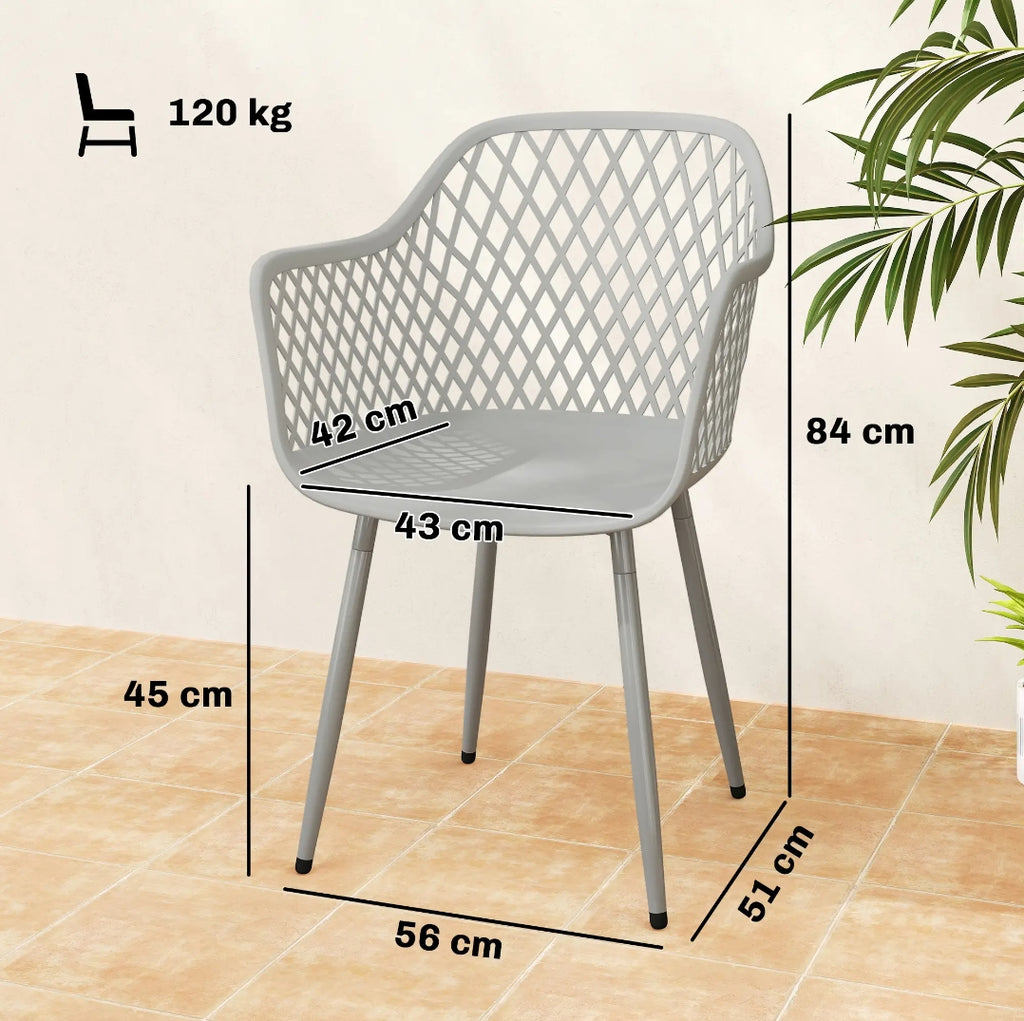 Pack de 4 Sillas de Jardín Modernas con Reposabrazos y Patas Metálicas para Exterior e Interior