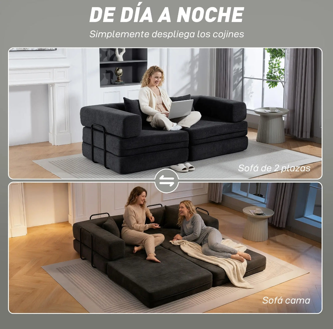 Sofá Cama de 2 Plazas en Chenilla Gris Oscuro | MooM Decó