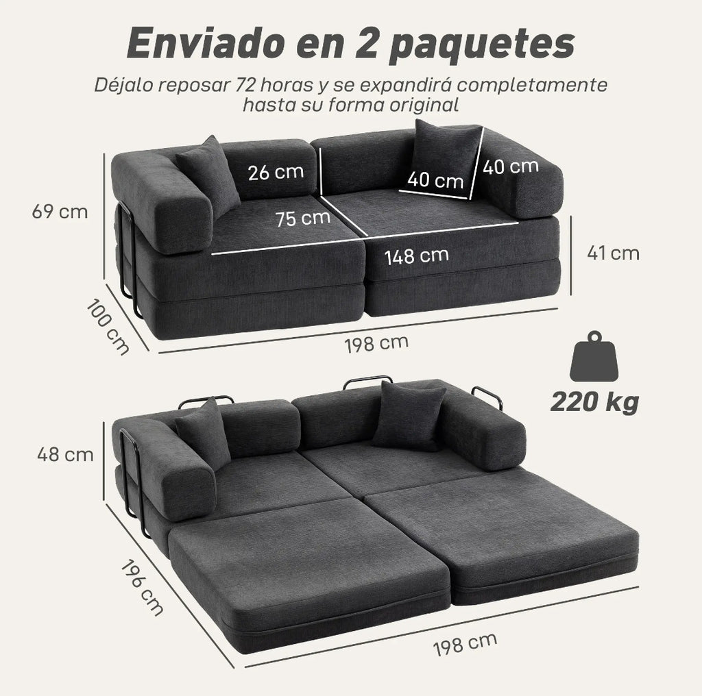 Sofá Cama de 2 Plazas en Chenilla Gris Oscuro | MooM Decó