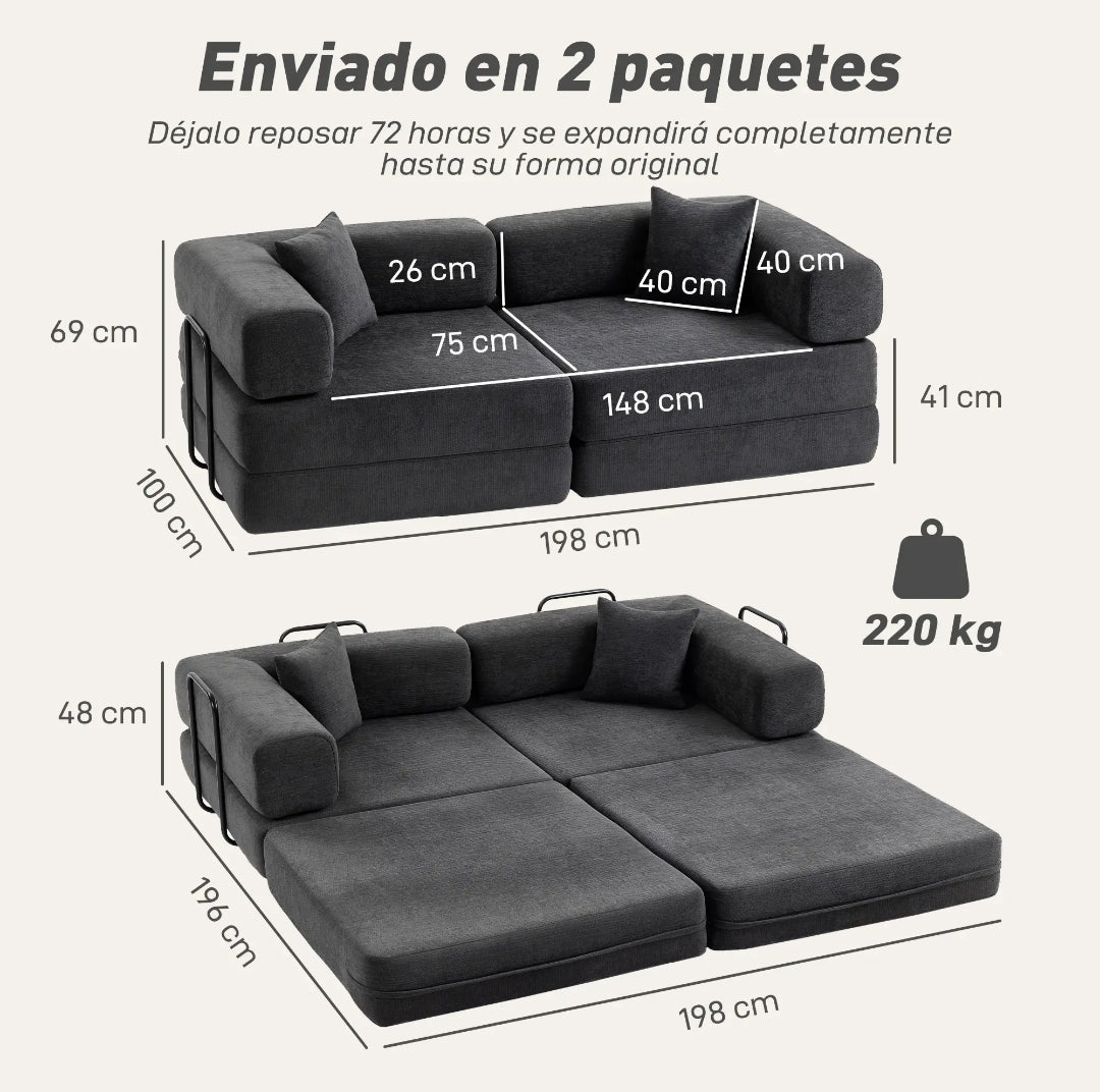 Sofá Cama de 2 Plazas en Chenilla Gris Oscuro | MooM Decó