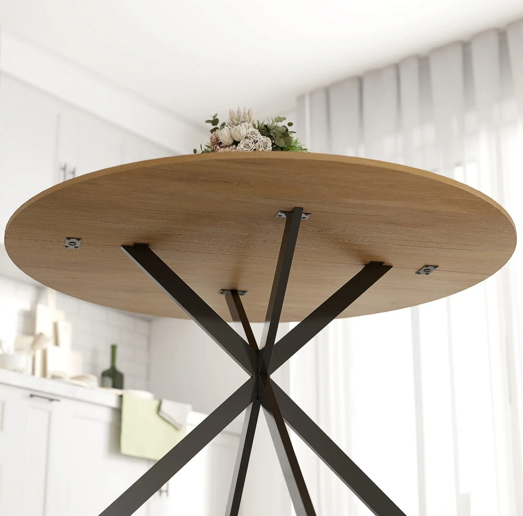 Mesa de Comedor Redonda Ø120 cm Industrial Efecto Madera | MooM Decó
