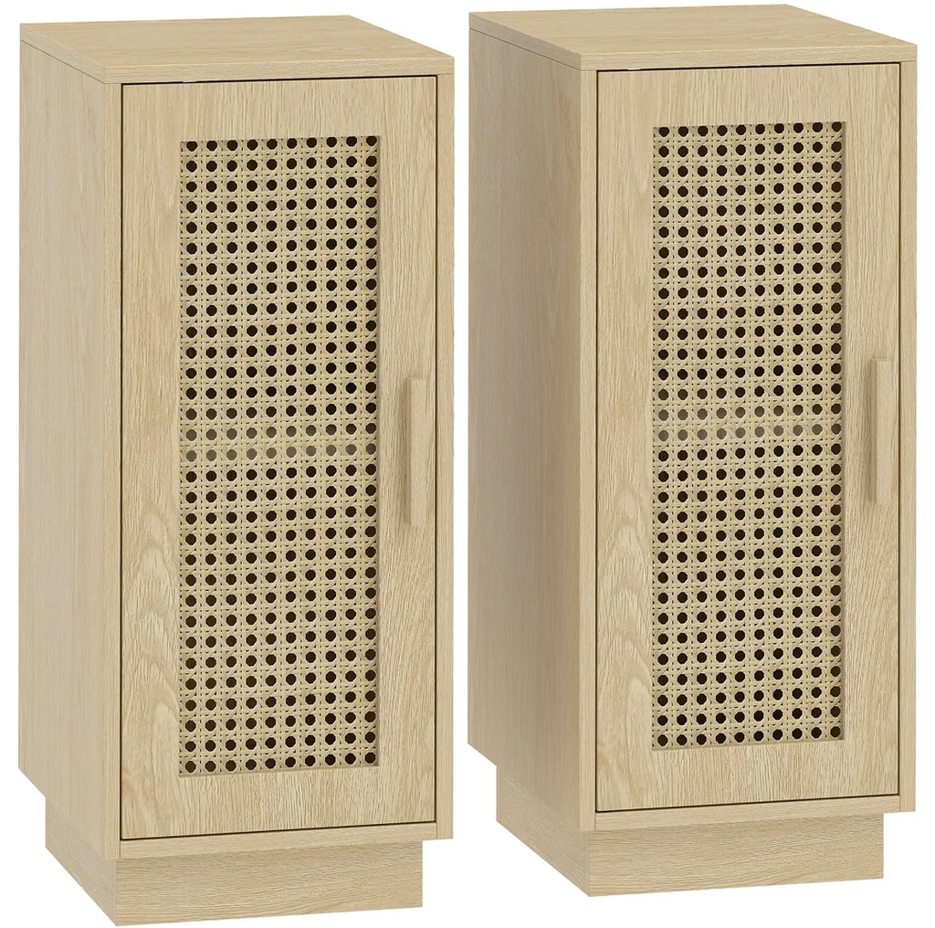 Juego de 2 Mesitas de Noche Boho con Puerta de Ratán Natural | MooM Decó