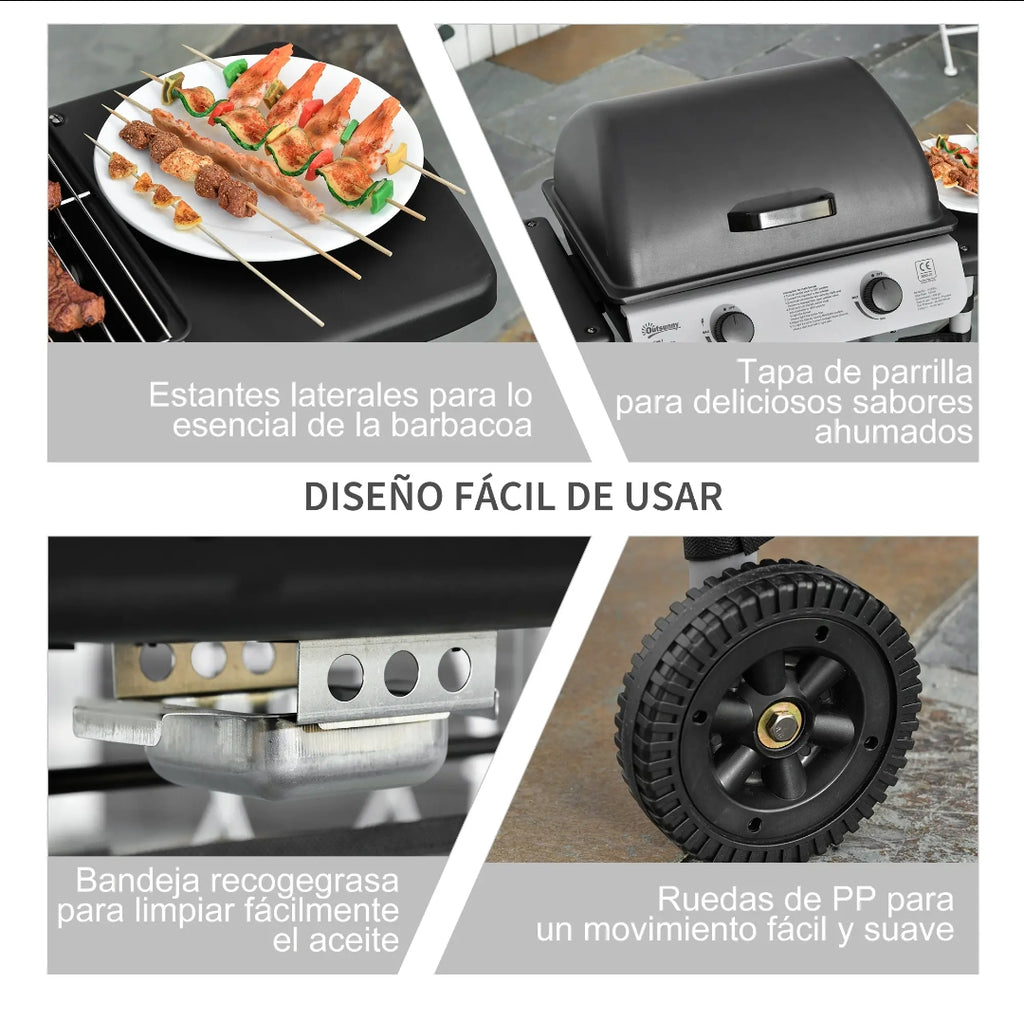 Barbacoa de Gas 2 Quemadores con Mesas Laterales 5,6 kW | MooM Decó