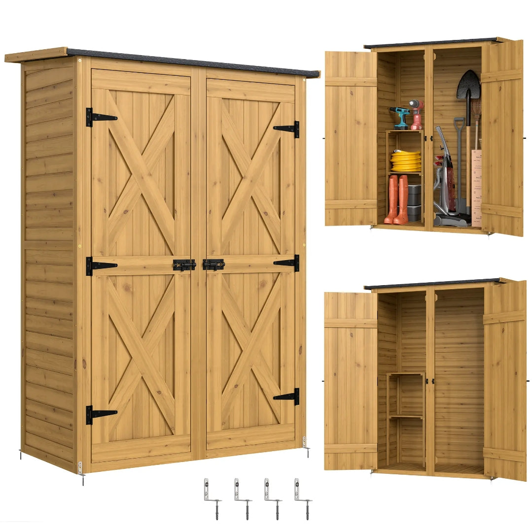 Armario Exterior de Madera para Jardín con Estantes 156 cm | MooM Decó