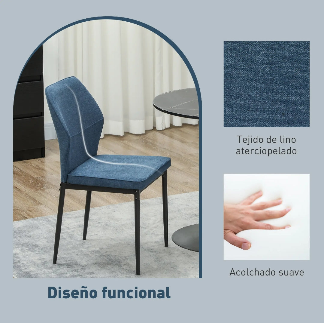 Pack 2 Sillas de Comedor Terciopelo Azul y Patas Negras | MooM Decó