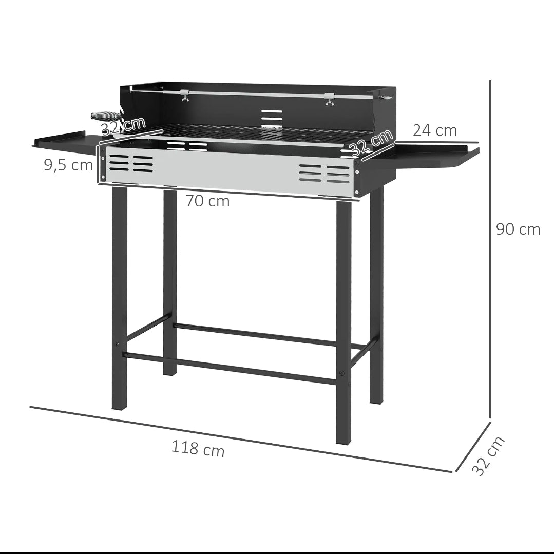 Barbacoa de Carbón Portátil con Pincho Giratorio, Parrilla y Estantes Plegables para Jardín y Terraza