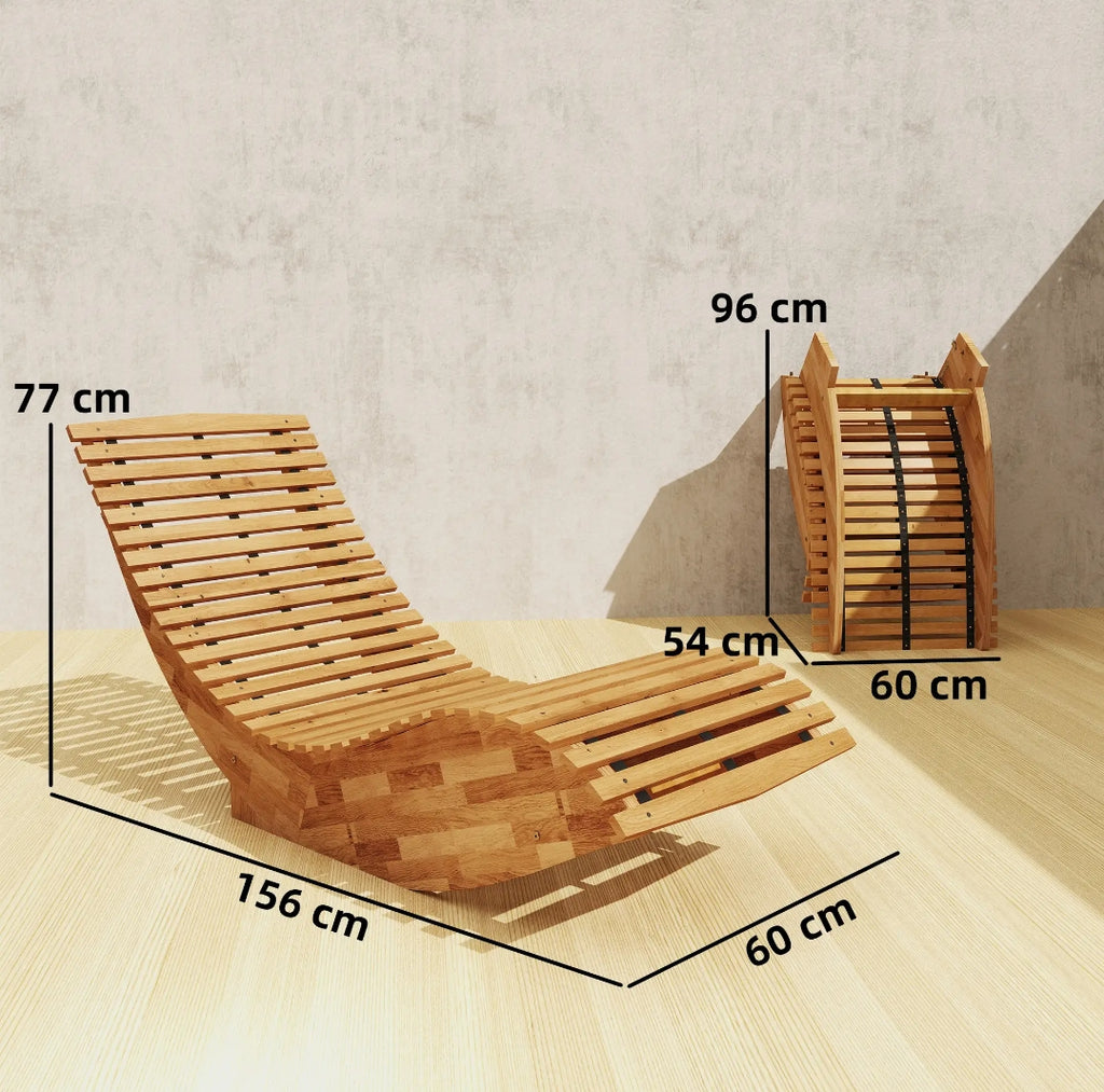 Conjunto de 2 tumbonas mecedoras de Jardín Plegables de Madera de Acacia Ergonómicas