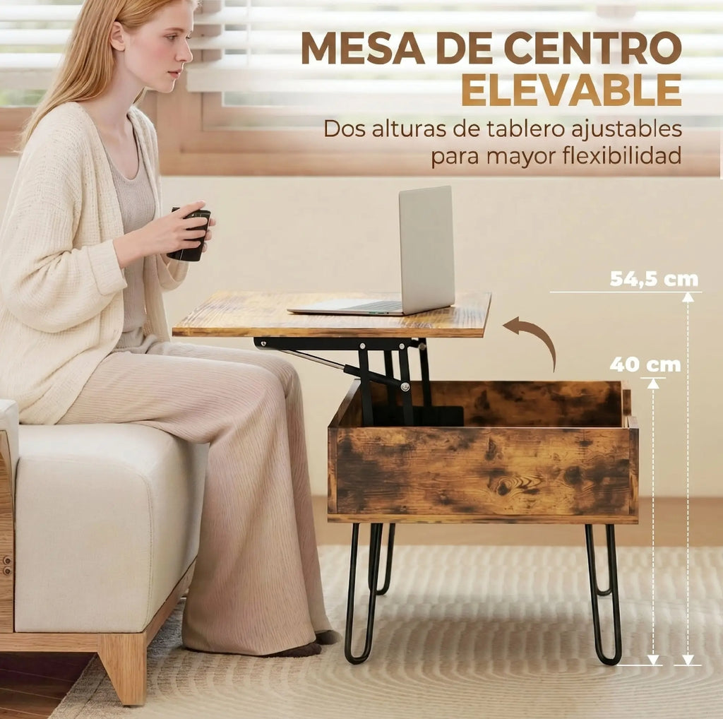 Mesa de Centro Elevable 95 cm con Almacenamiento | MooM Decó