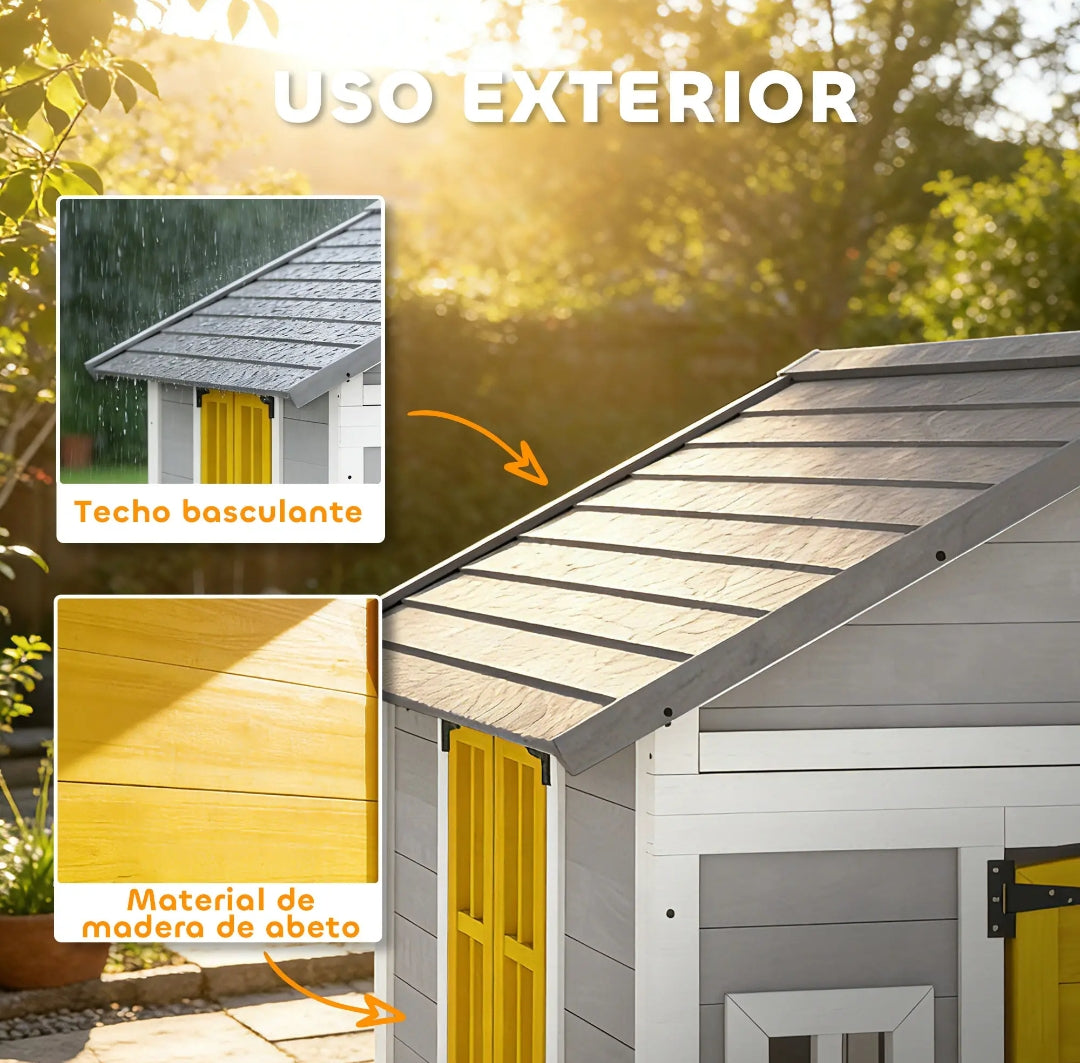 Casita Infantil de Madera para Jardín con Puerta y Ventanas | 112x126x135 cm | MooM Decó