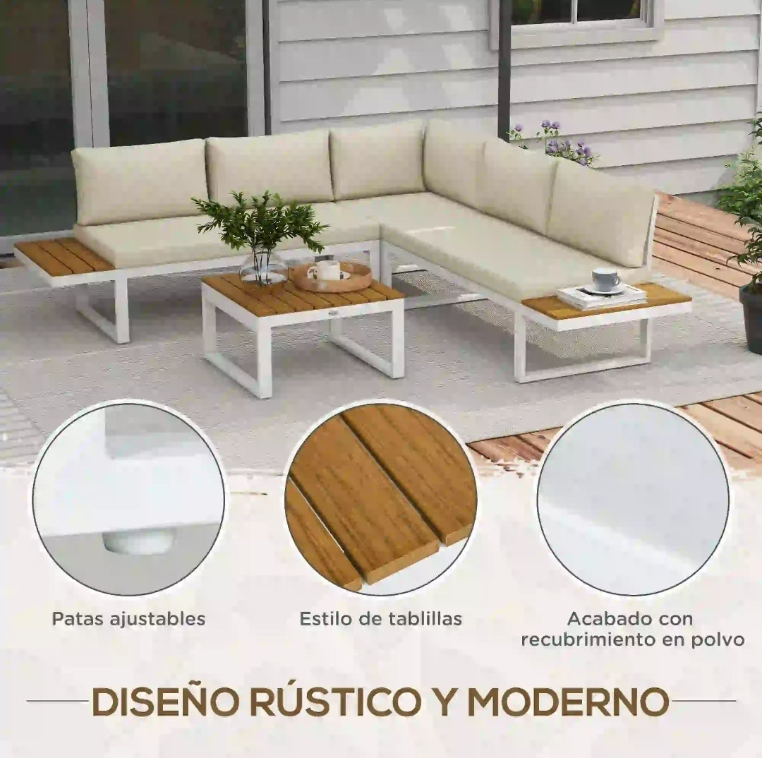 Sofa rinconera exterior Modular 4 Piezas con Sofá Reclinable y Mesa | MooM Decó