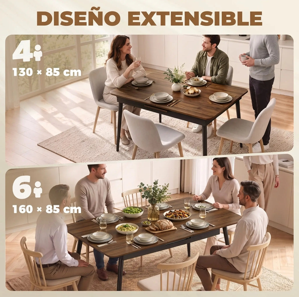 Mesa de Comedor Extensible 130-160 cm Nogal 4-6 Personas | MooM Decó