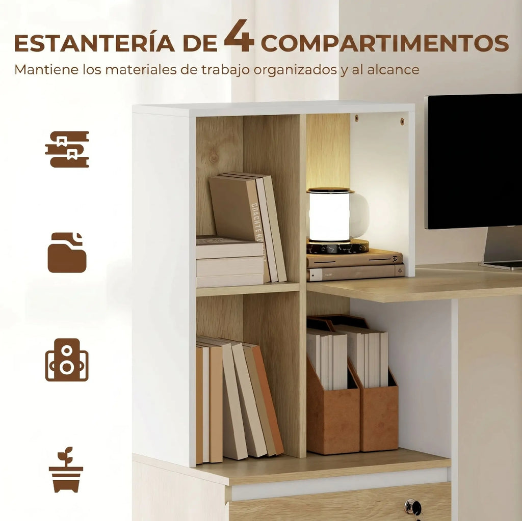 Escritorio con Estantería y Archivador con Cerradura 126 cm | MooM Decó