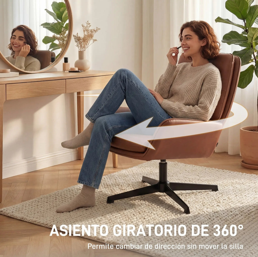 Butaca Giratoria 360° Tapizada en PU Marrón | Sillón de Lectura | MooM Decó