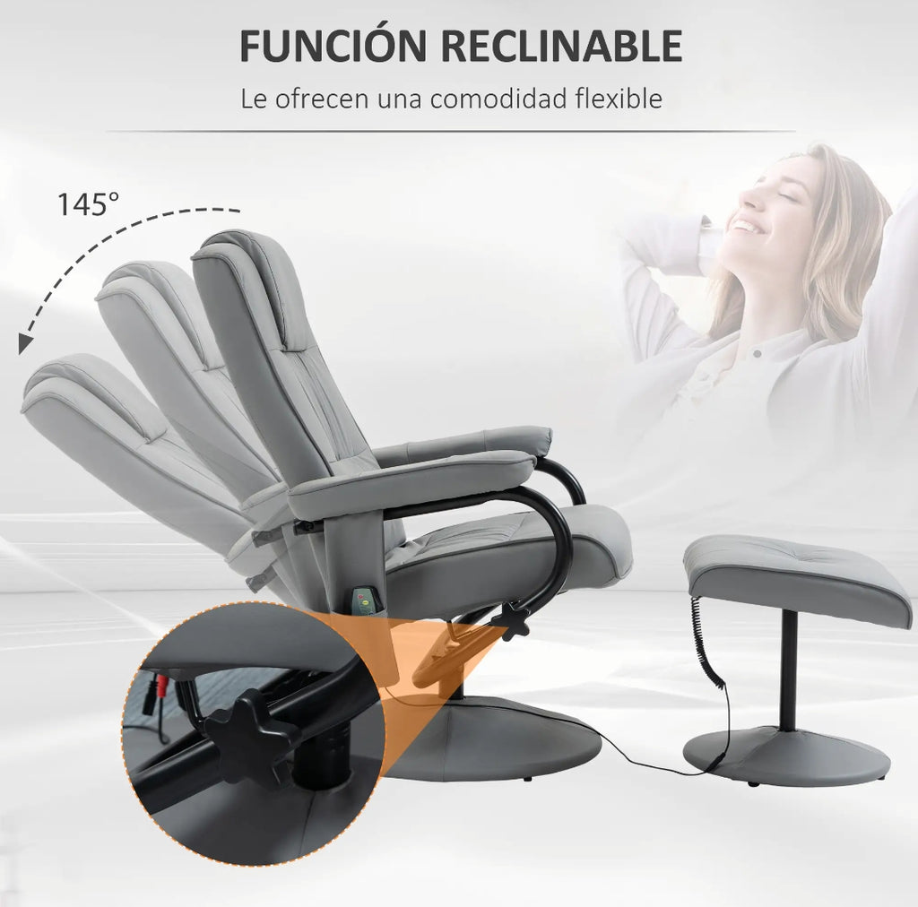 Sillón Relax de Masaje Reclinable Giratorio 360° con Reposapiés Gris | MooM Decó