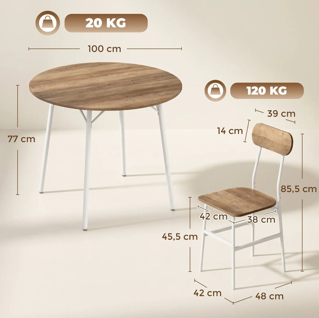 Mesa Redonda con 4 Sillas Ø100 cm Natural y Blanco | MooM Decó
