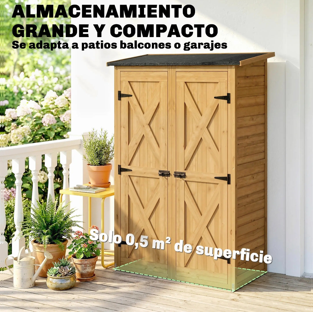 Armario Exterior de Madera para Jardín con Estantes 156 cm | MooM Decó