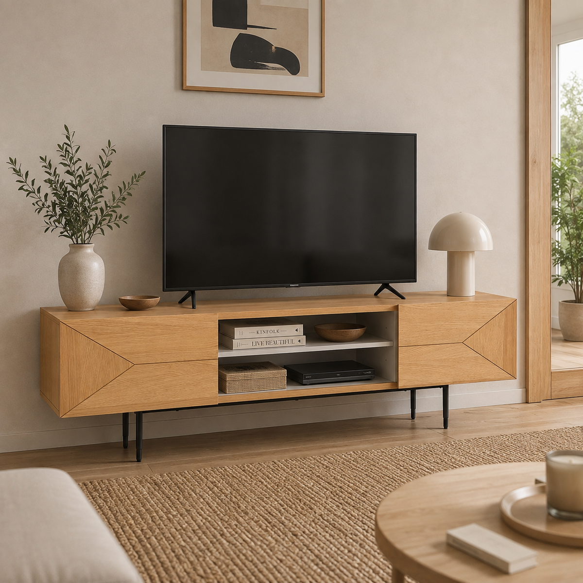 Mueble TV Kalmar Roble Natural y Aquamarina | MooM Decó