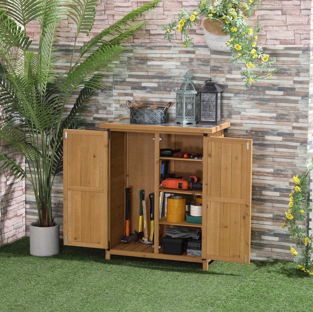 Armario de Exterior de Madera con 4 Estantes y Techo Galvanizado para Jardín y Terraza 75x40x90 cm
