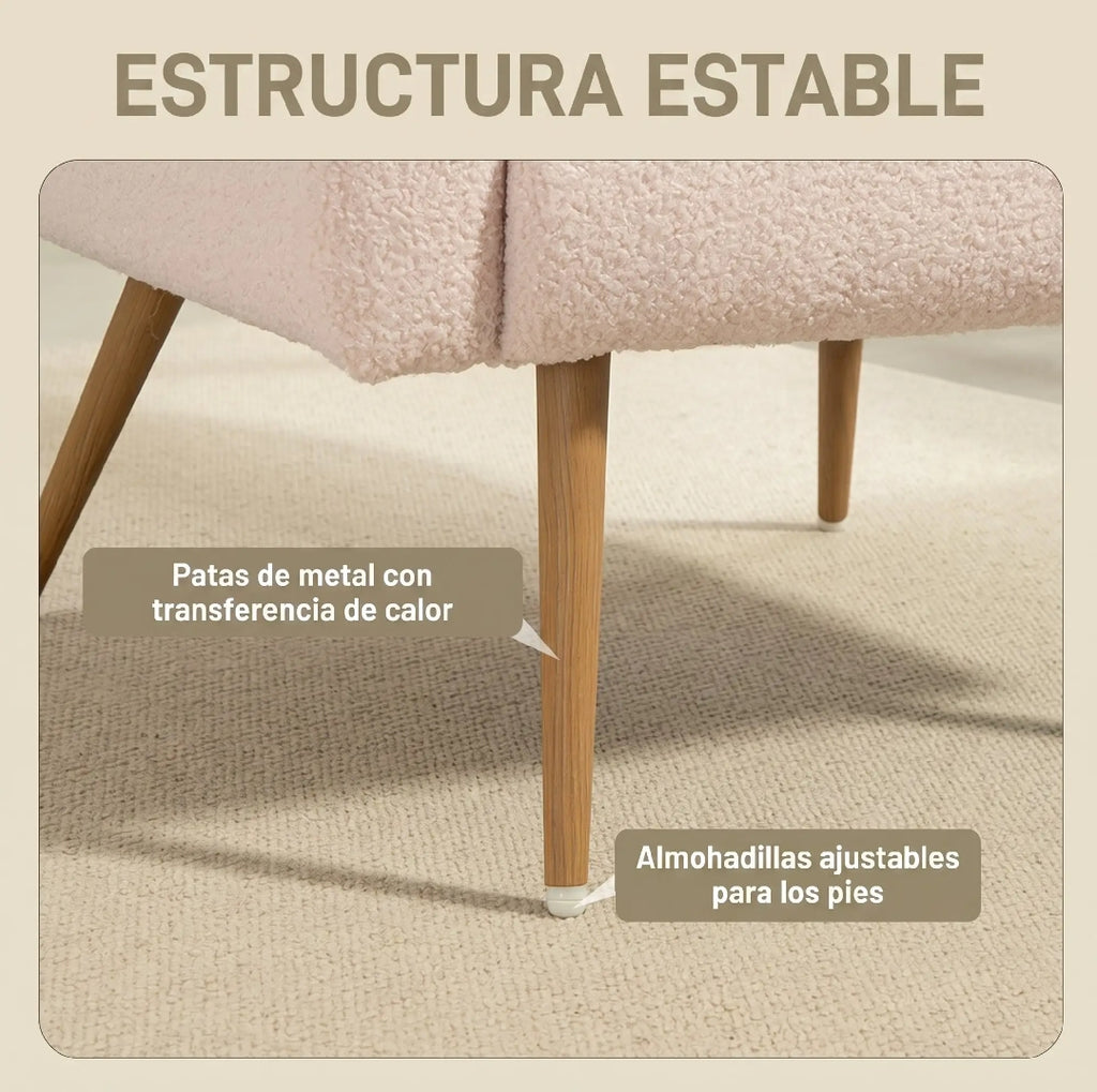 Sillón Beige Teddy con Cojín Lumbar y Patas Efecto Madera | MooM Decó