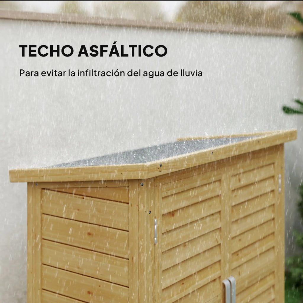 Armario de Exterior de Madera con 2 Estantes y Puertas de Persiana para Jardín y Terraza 87x46,5x96,5 cm
