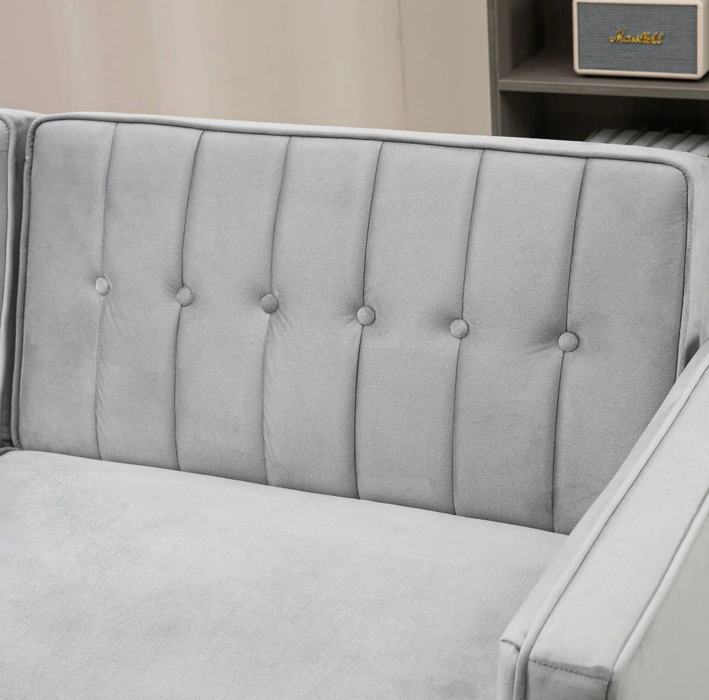 Sofá Cama Convertible 2-3 Plazas con Respaldos Reclinables y Tapizado Aterciopelado Gris Claro