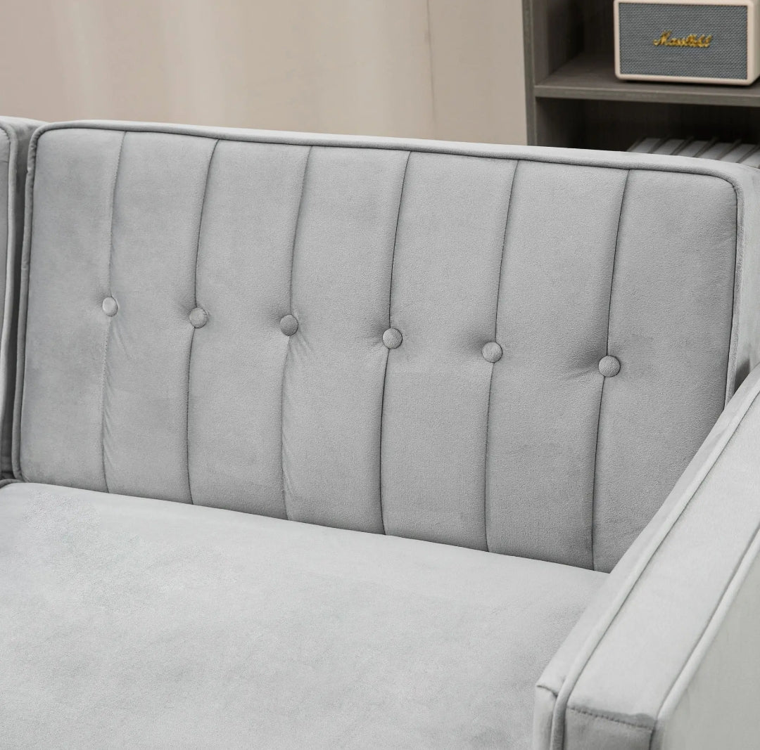 Sofá Cama Convertible 2-3 Plazas con Respaldos Reclinables y Tapizado Aterciopelado Gris Claro