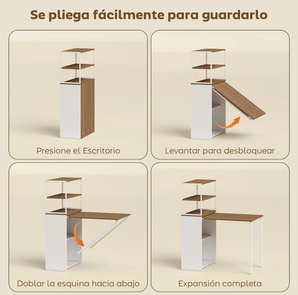 Escritorio Plegable con Estantería 105 cm Natural | MooM Decó