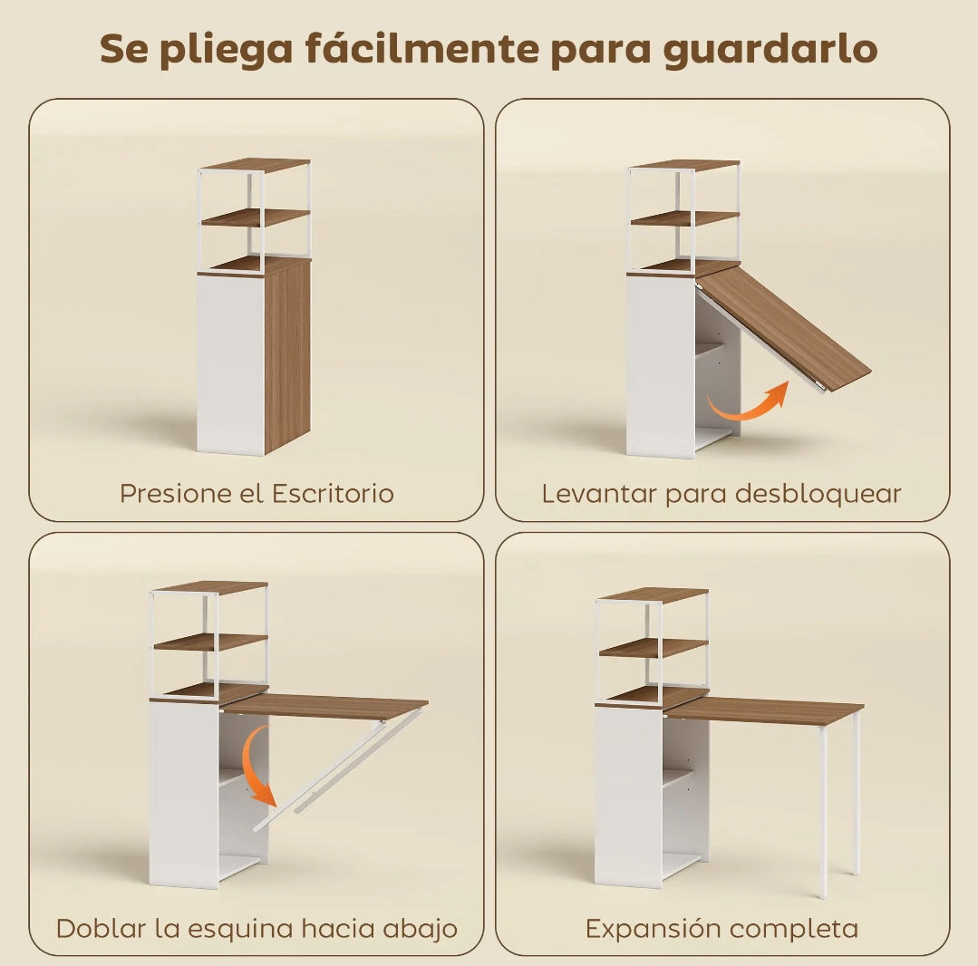 Escritorio Plegable con Estantería 105 cm Natural | MooM Decó