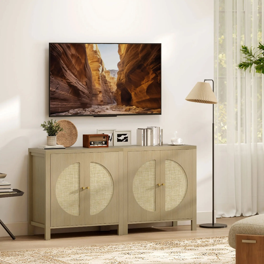 Aparador de Ratán Natural con 2 Puertas y Estante Ajustable 75 cm | MooM Decó