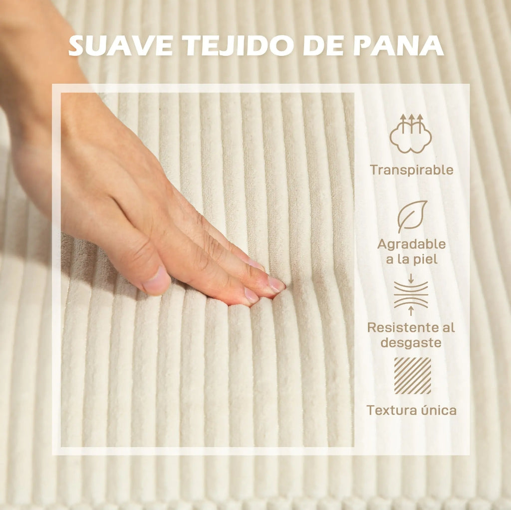 Sofá Chaise Longue de 3 Plazas en Pana Beige 214 cm | MooM Decó