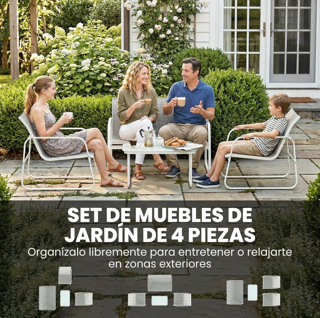Conjunto de Jardín Exterior 4 Piezas con Sofá, 2 Sillones y Mesa | MooM Decó