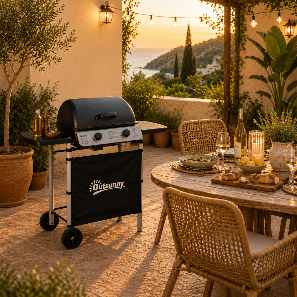 Barbacoa de Gas 2 Quemadores con Mesas Laterales 5,6 kW | MooM Decó