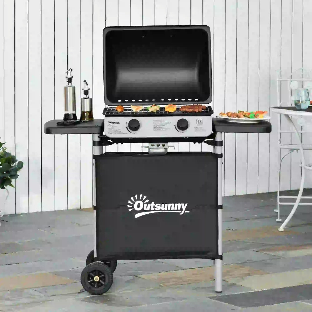 Barbacoa de Gas 2 Quemadores con Mesas Laterales 5,6 kW | MooM Decó