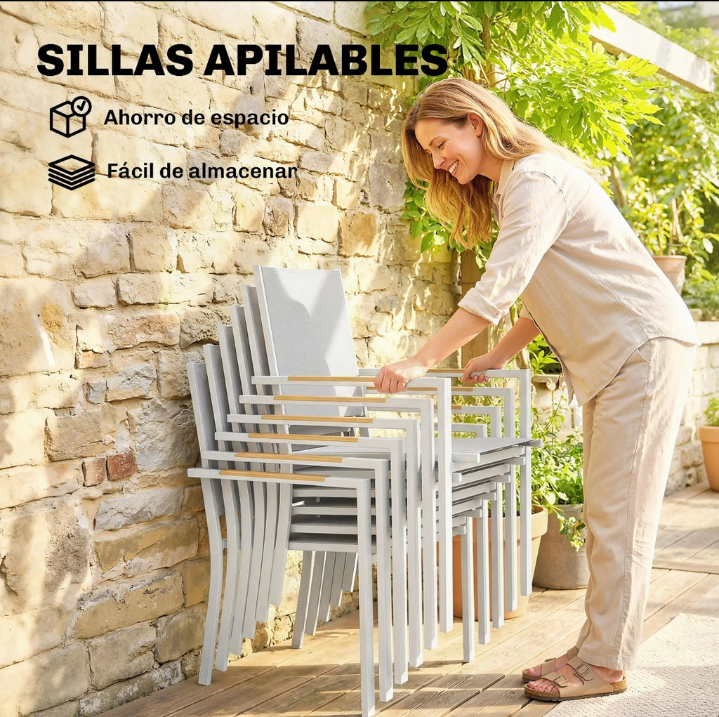 Conjunto de mesa y sillas apilables blanco MORAIRA
