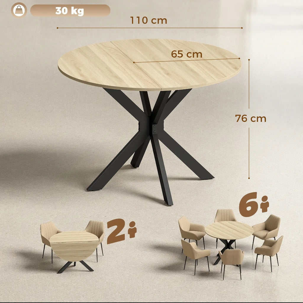Mesa de Comedor Redonda Plegable Ø110 cm para 2-6 Personas | MooM Decó