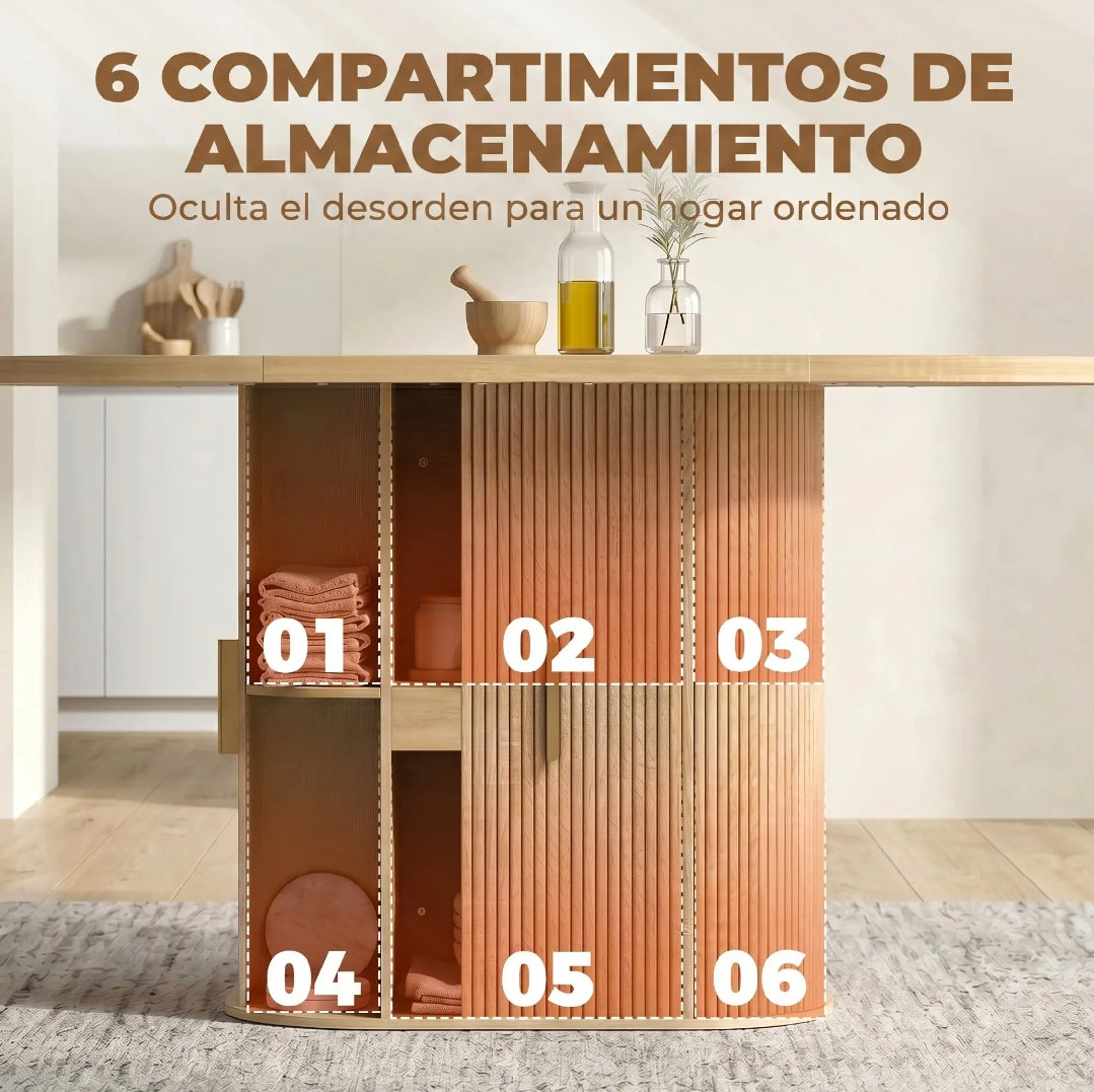 Mesa de Comedor con Armario Integrado Farmhouse 140 cm Roble | MooM Decó