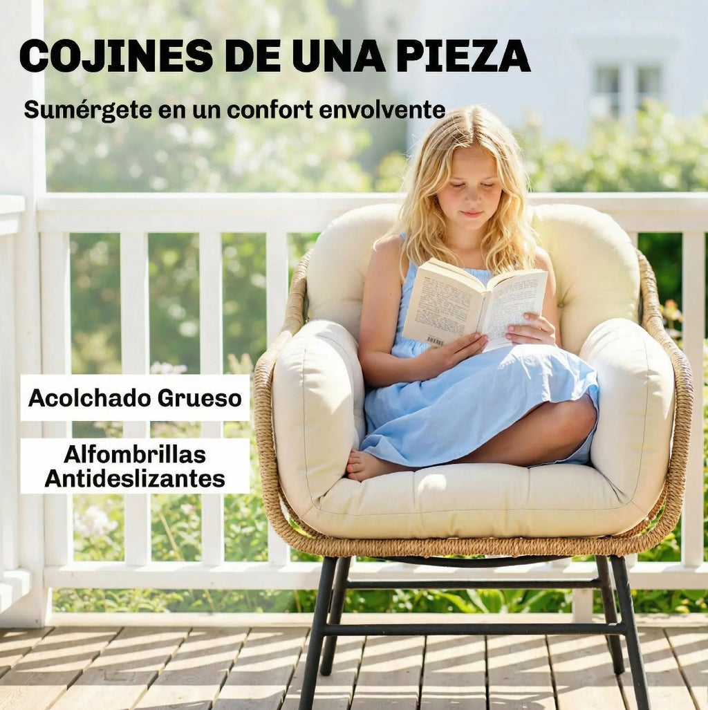 Conjunto de Jardín Ratán PE 3 Piezas con Mesa y 2 Sillones | MooM Decó