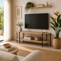 Mueble TV Boho con Estantes Abiertos y Detalles Trenzados para Televisores hasta 55 Pulgadas