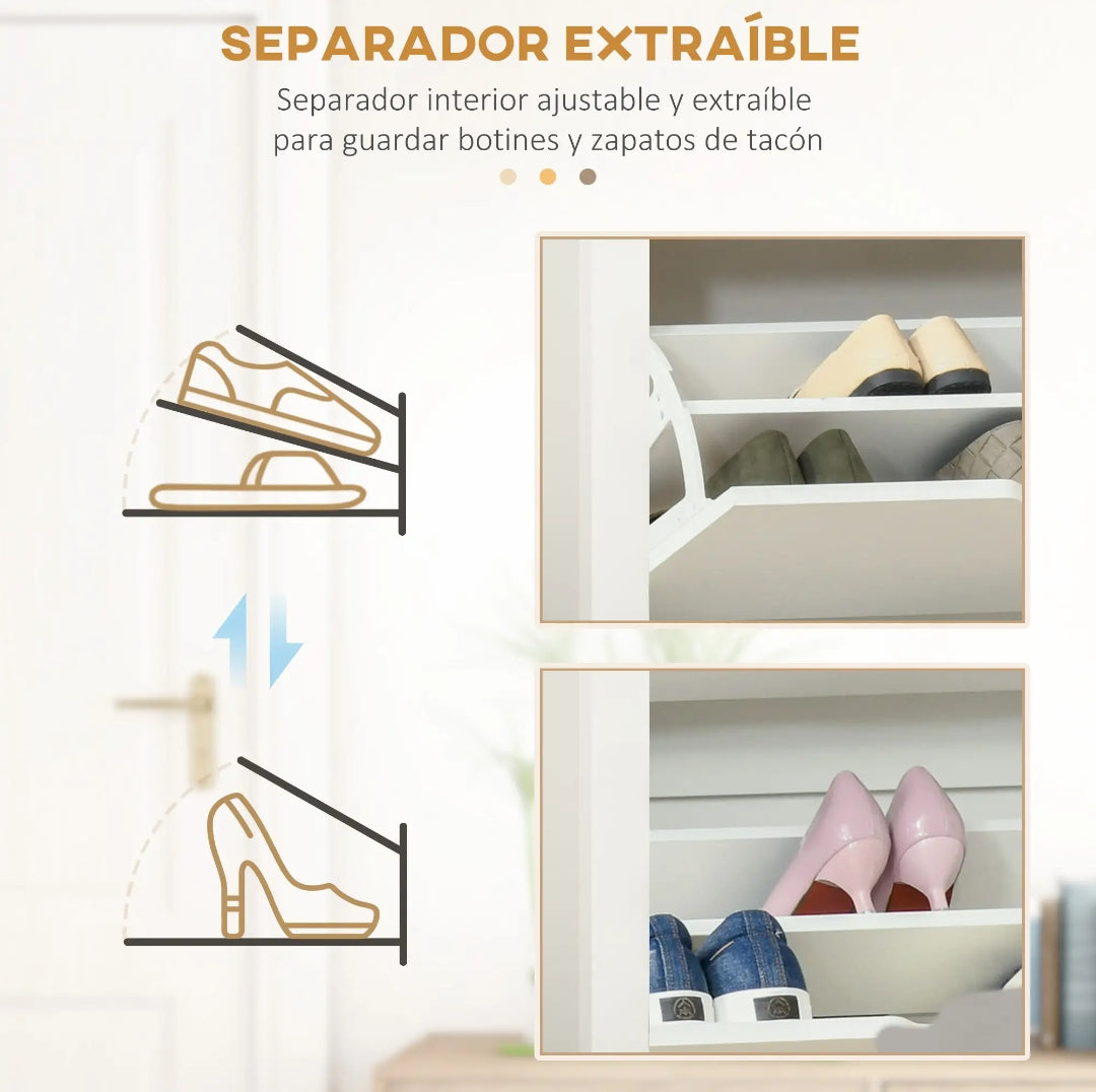 Zapatero Recibidor Blanco para 12 Pares con 3 Cajones Abatibles | MooM Decó