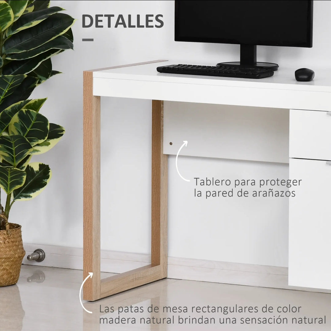 Escritorio Moderno Blanco con Cajón y Armario 112,5 cm | MooM Decó