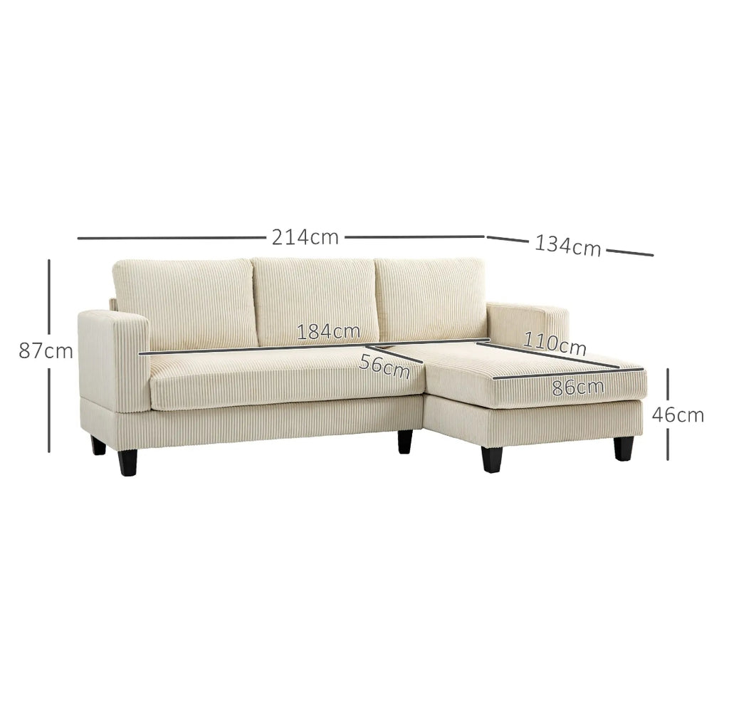 Sofá Chaise Longue de 3 Plazas en Pana Beige 214 cm | MooM Decó